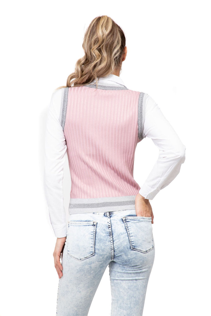 KARY SWEET - Knit Chaleco Con Capucha Color Rosa Palo –